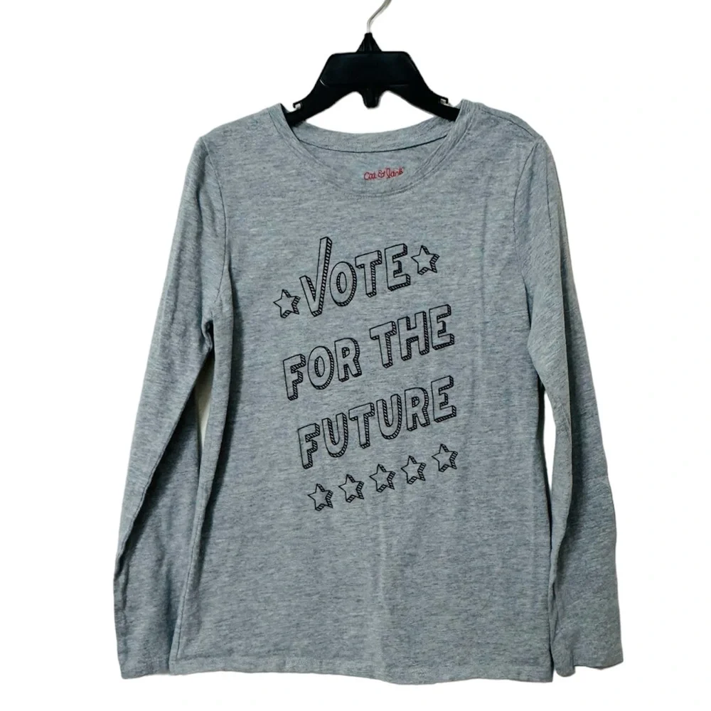 Cat & Jack Girls Long Sleeve Voting Theme Gray Shirt Size 7/8